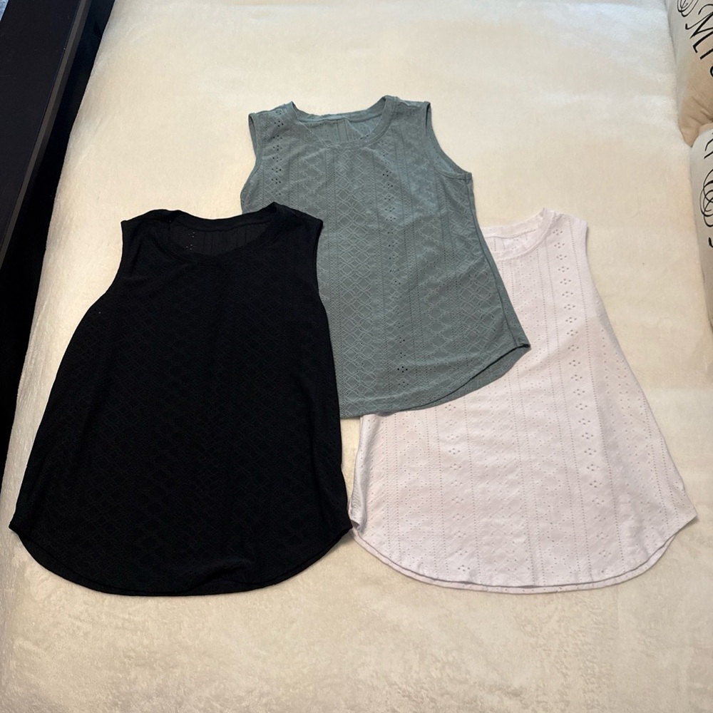 Women's Sleeveless eyelet Tank Tops - Black, Green, and White